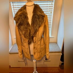 INC Chic Faux Fur Collar Tan Coat